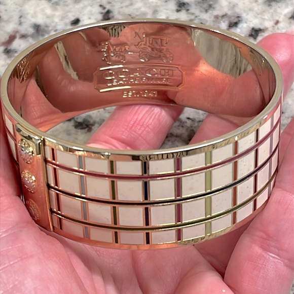 Coach Legacy Tattersall Enamel Goldtone Bangle Bracelet EUC